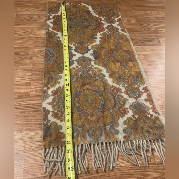Cashmere Tapestry Beige Reversible Scarf Fringe Orange Made in Italy